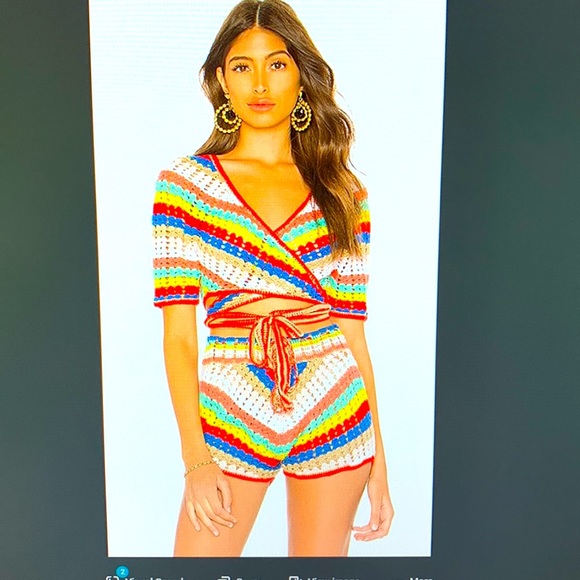Wildfox Rainbow Crochet Crop Wrap Top - Picture 1 of 6